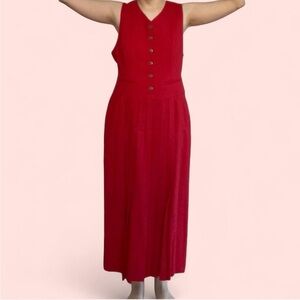 Talbots Vintage Cherry Red Wool Pinafore Vest Maxi Dress